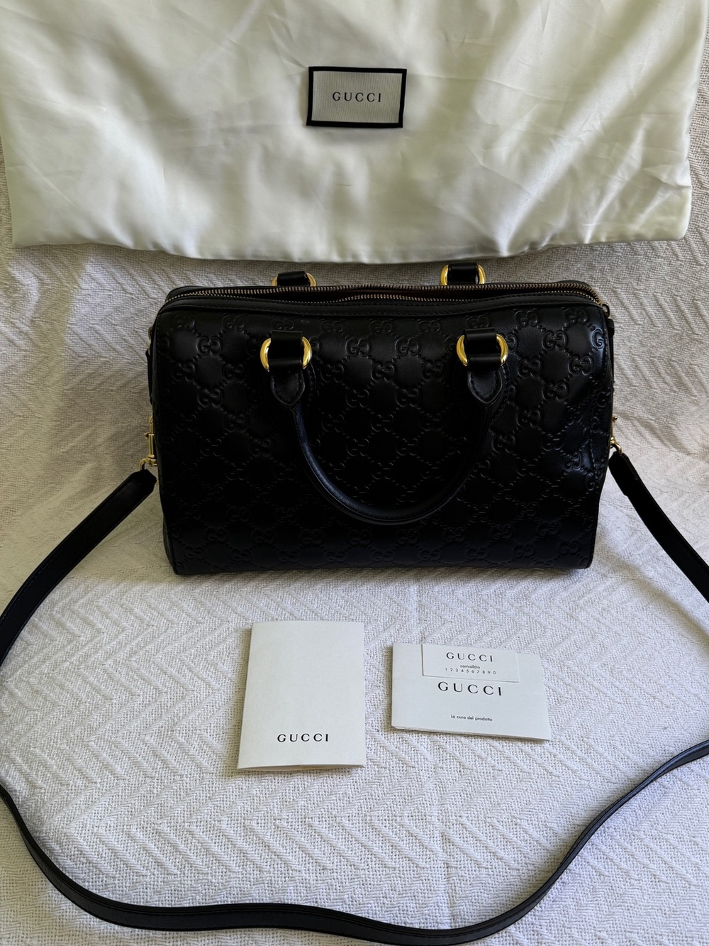 Gucci Black GG Guccisima Boston Bag